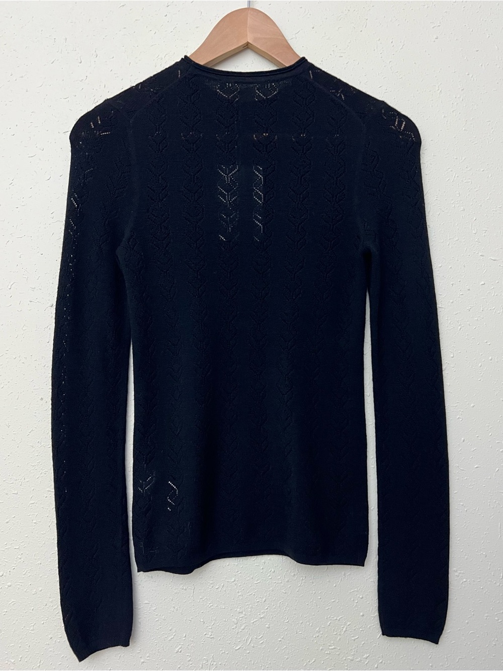 New Everlane THE POINTELLE CREW IN ULTRASOFT MERINO Black Size S - Picture 4 of 12
